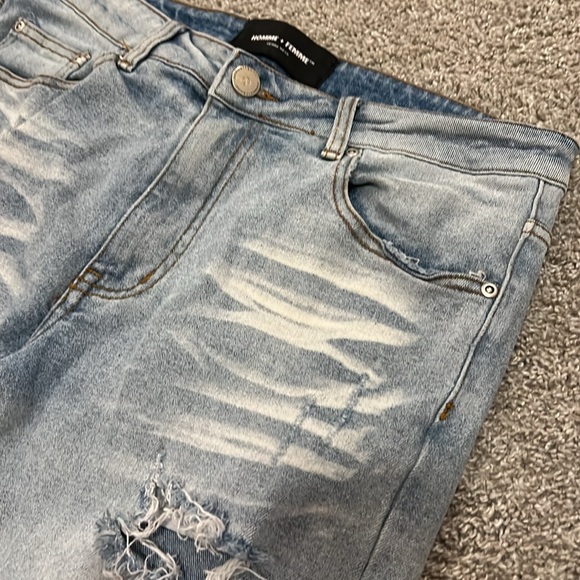 EUC HOMME + FEMME LA RED LOGO LETTERMAN DENIM JEANS 32 - Picture 4 of 16